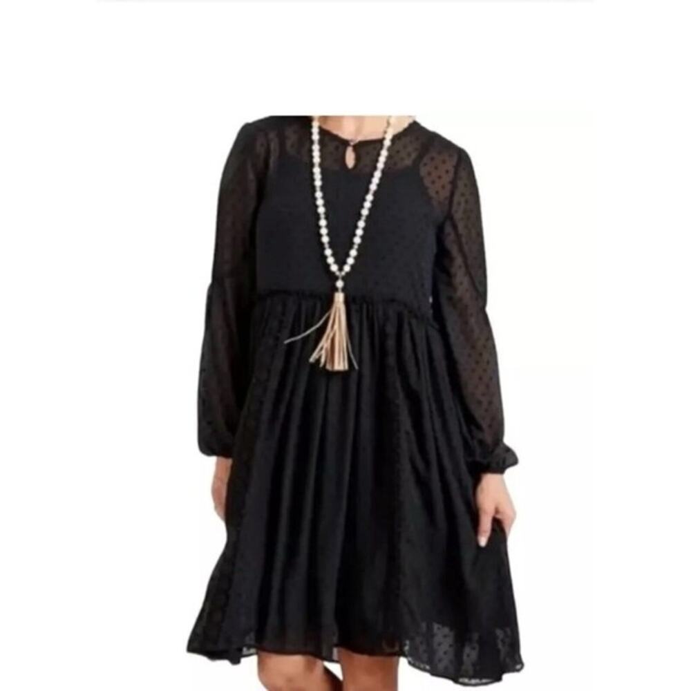 Matilda Jane Black Nostalgia Sheer Dot Lace Tiered Classy Dress - Medium